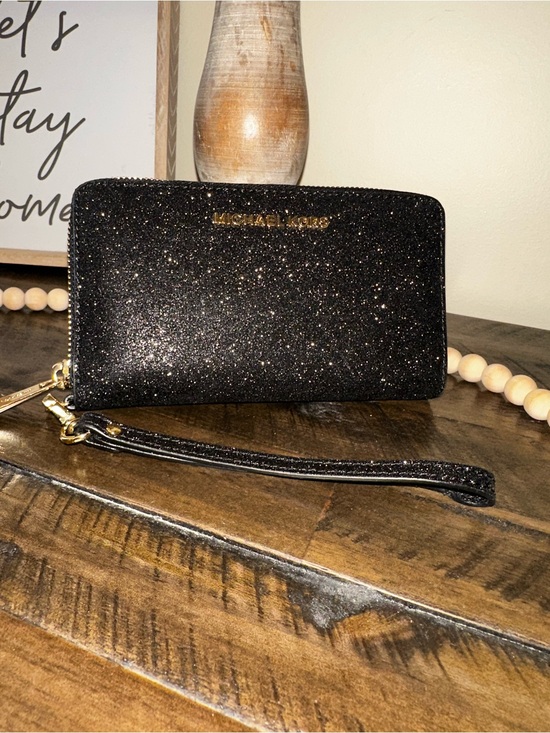Michael Kors Handbags - Michael Kors Glitter Zip Around Wallet Black Wristlet NWT